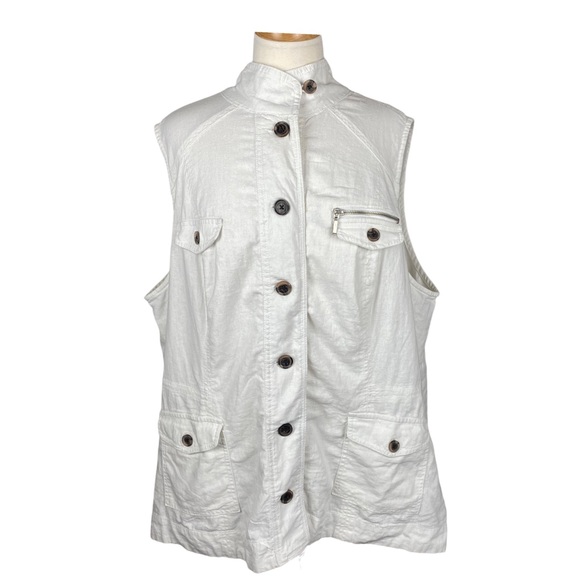 PENNINGTONS White Collared Vest Sleeveless Jacket Size 2X - Picture 1 of 10